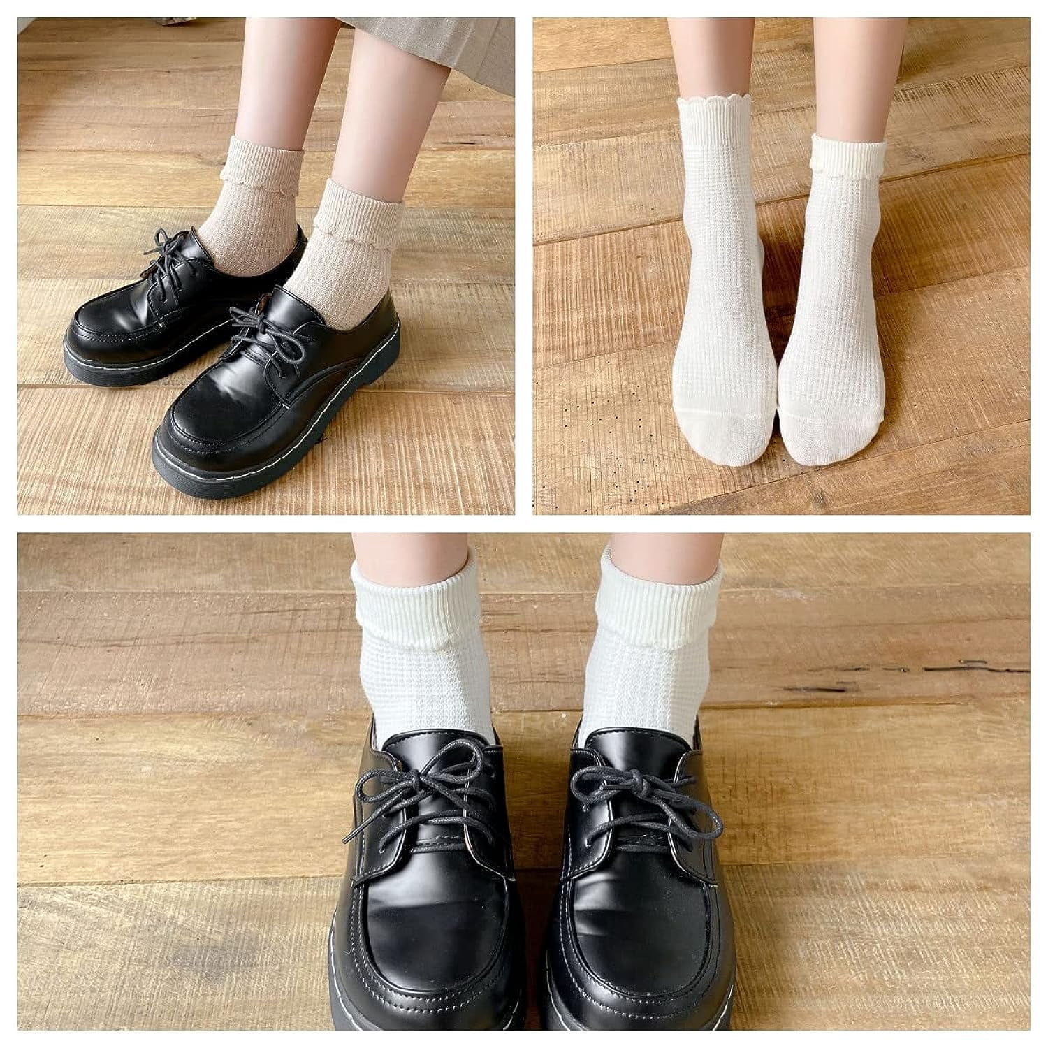 Holzlrgus Women Cute Ruffle Frilly Aesthetic Ankle Socks Flower Embroidery Turn Cuff Crew Cotton Socks Teen Girls