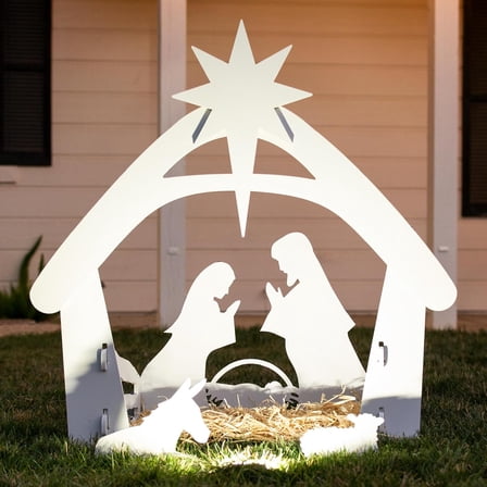 Christmas Decorations- 2.5ft Outdoor Nativity Scene, Outdoor Nativity Scene Weather-Resistant Décor, Christmas Holy Family Yard Decoration, Water-Resistant PVC - White