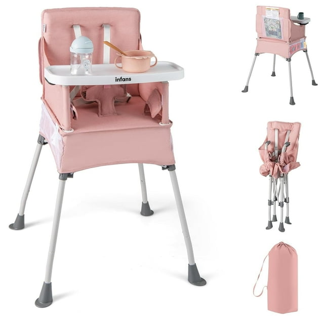 INFANS Baby High Chair, Foldable Portable Highchair for Babies and Toddlers with Travel Bag Adjustable Tray, 5 Point Harness, Compact Space Saver Infant Feeding Chair for Age 6-36 Months