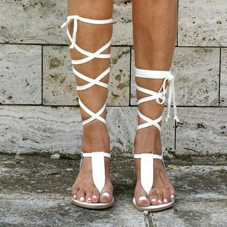 

LoyisViDion Clearance Sandals for Women Anklet Strap Solid Thong Flower Flat Sandals Flash Picks White 6.5