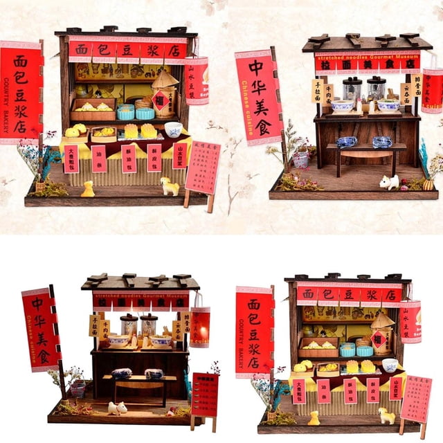 Casa de de en Miniatura para Bricolaje, Tienda de Desayuno Y Tienda de Fideos Hugo Casa de muñecas miniatura de bricolaje