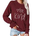 thumbnail image 1 of Sudadera holgada de manga larga en color rojo vino con cuello redondo estampado, talla S Kindness Matters, 1 of 6