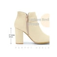 thumbnail image 6 of BLISSFUL STEP Women's Ankle Boots Chunky Block Heel Round Toe Heart Buckle Faux Suede Boots Beige 6, 6 of 7
