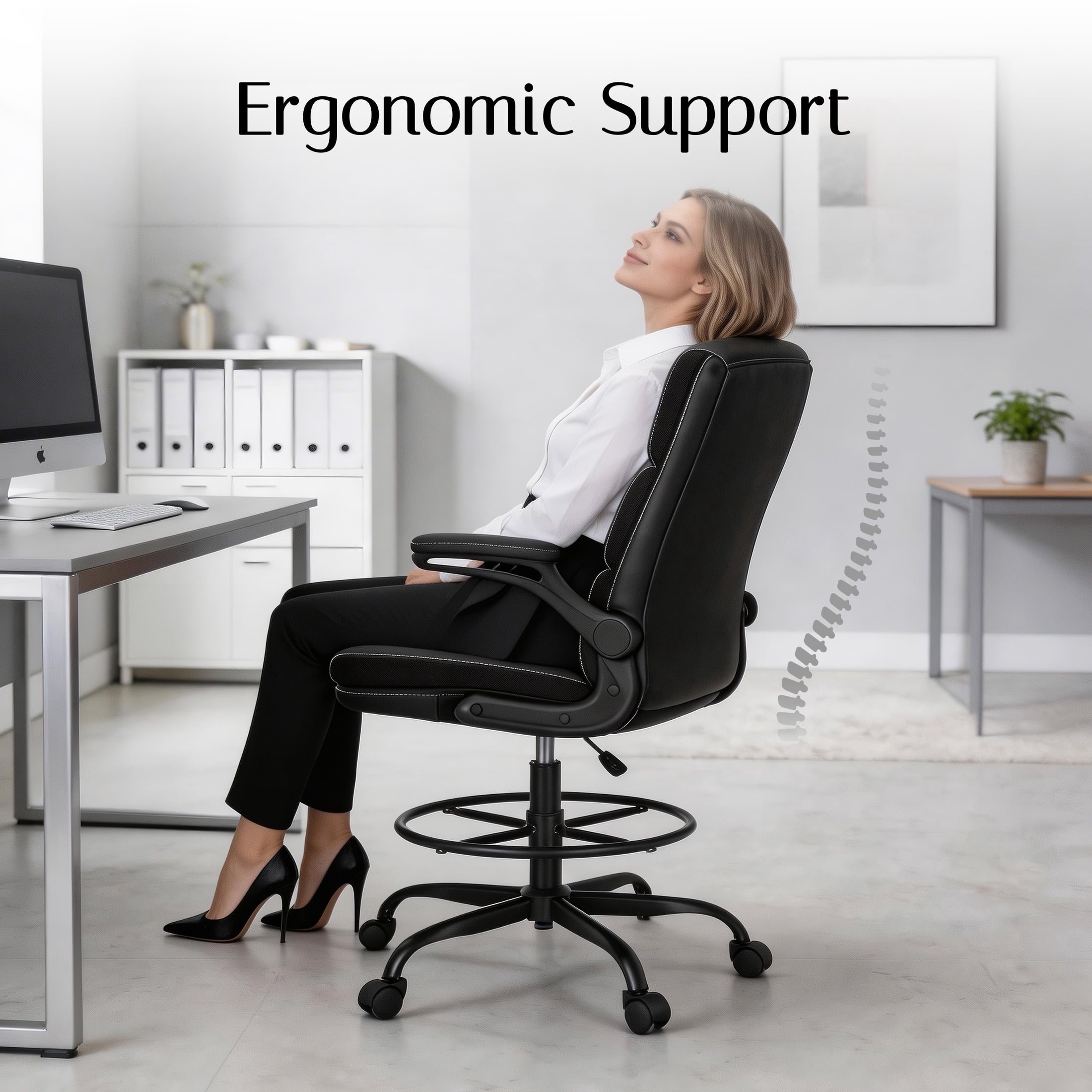 TMV Executive Leather Office Chair with Retractable Footrest - Ergonomic Reclining Desk Chair for Executive Desk, Vanity Desk & Home Office,Black