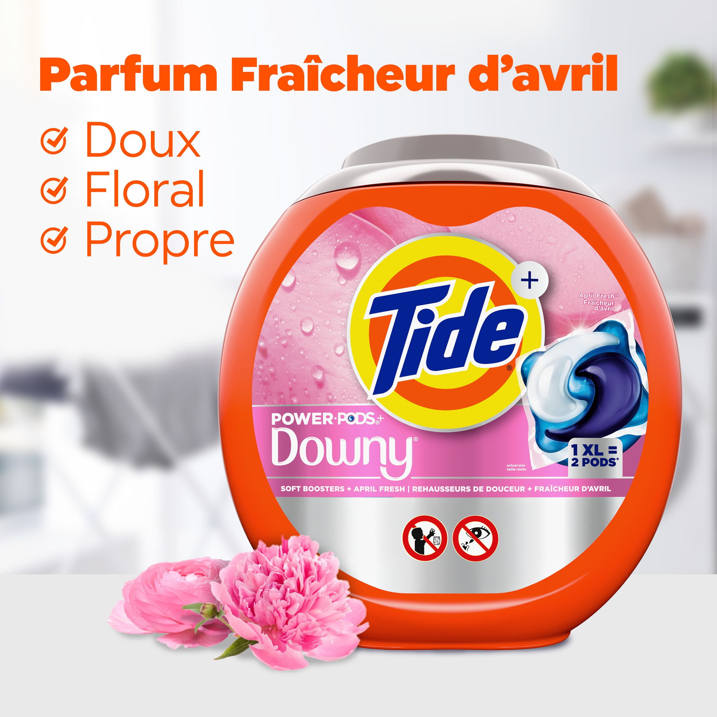 Tide Power PODs + Downy Laundry Detergent Pods, Soft Boosters + April Fresh, Detergent soap pacs for Laundry washing, HE compatible, 63 Count