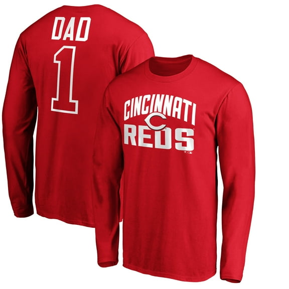 Men's Red Cincinnati Reds Father's Day #1 Dad Long Sleeve T-Shirt