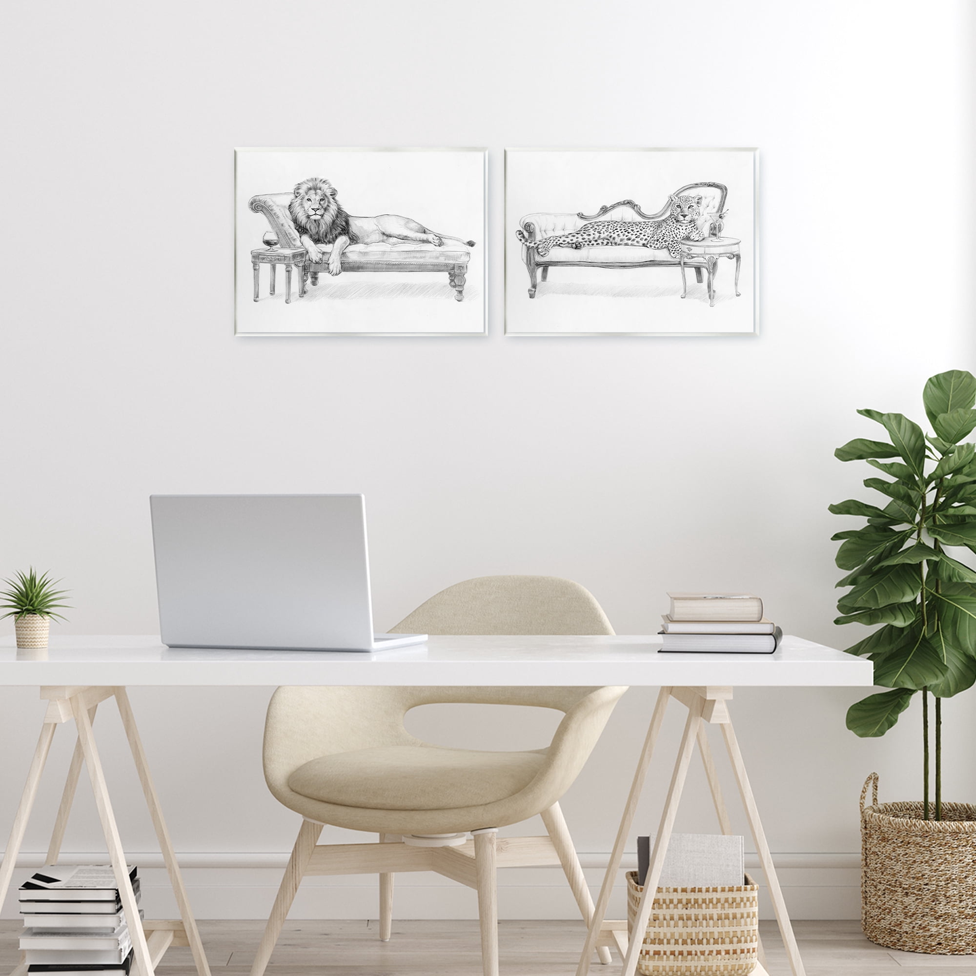 Stupell Industries Lounging Beasts Wildlife 2 Piece Wall Plaque Art Set, design by Victoria Barnes