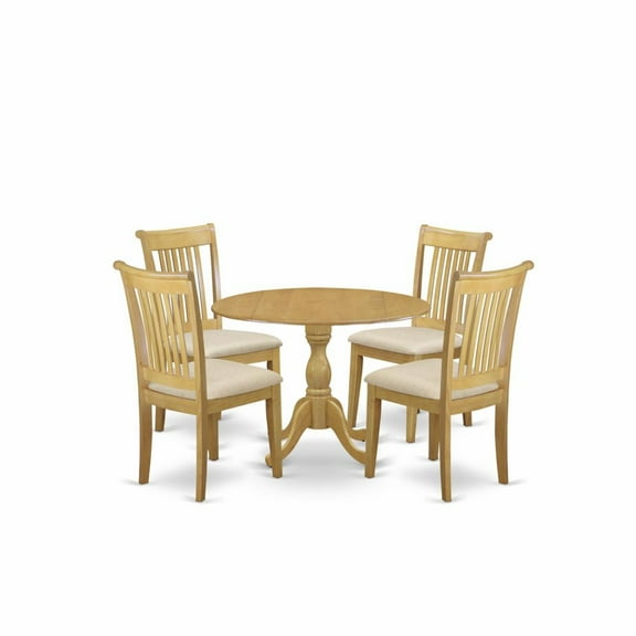East West Furniture Dublin 5-piece Wood Dining Set with Fabric Seat in Oak