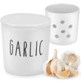 thumbnail image 1 of Large Garlic Keeper - Garlic Holder Storage - Round Ceramic Garlic Container Storage to Keep Your Garlic Cloves Fresh Longer - Classic White Vented Garlic Keeper for Counter - Garlic Saver for Kitchen, 1 of 4