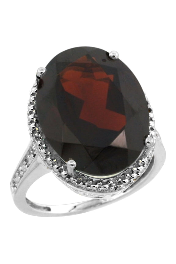 10K White Gold Diamond Natural Garnet Ring Oval 18x13mm, size 7