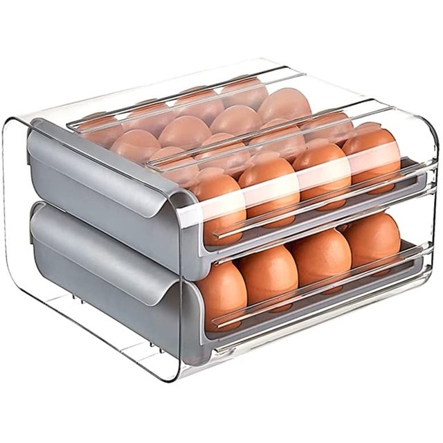 Recipiente para huevos, bandeja de plástico, doble capa, para frigorífico, cajón para huevos, portátil, estante de almacenamiento, para huevos frescos, apto para cocina, hogar(Gary)