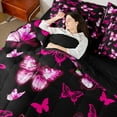 thumbnail image 5 of Manfei Cartoon Butterfly Child 7pcs Bedding Comforter Set, Neon Black Pink Queen Bedding Sets, Cute Dreamy Animal Reversible Queen Sheet Sets, Breathable Home Decor, 5 of 8
