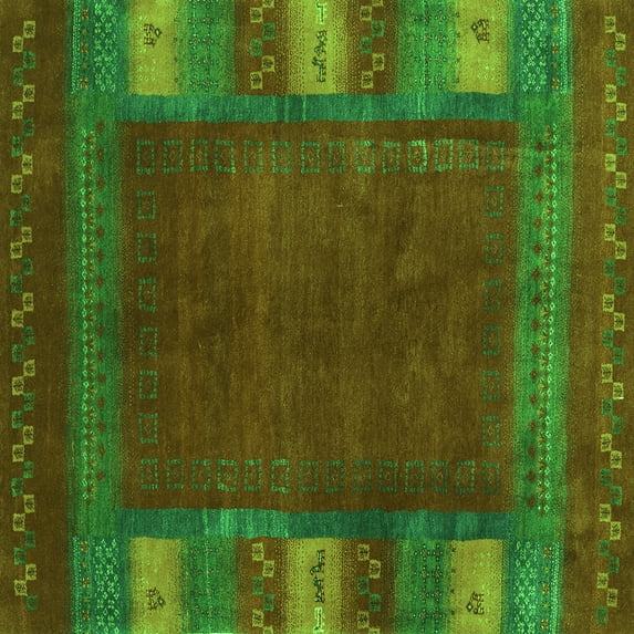 Ahgly Company Indoor Square Abstract Green Contemporary Area Rugs, 3' Square