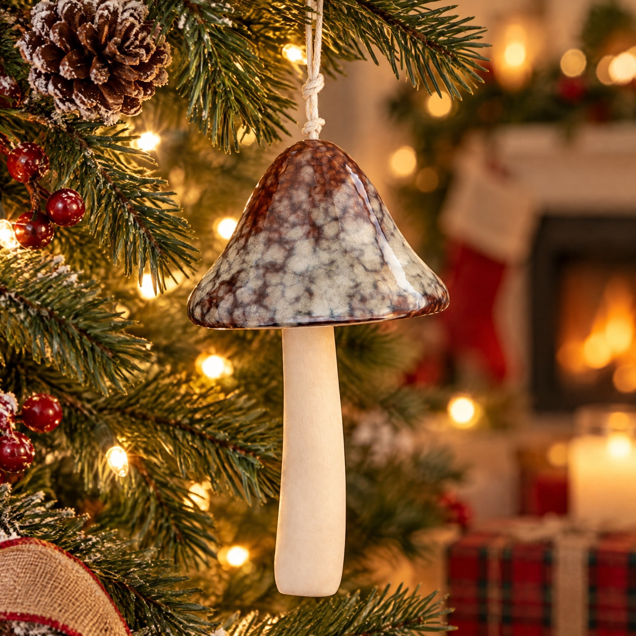 Brown Ceramic Mushroom Christmas Ornament, 6.5", by Holiday Time