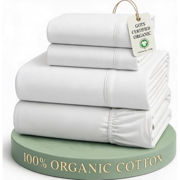 Queen Sheet Set 100% Organic Cotton Percale Cooling White