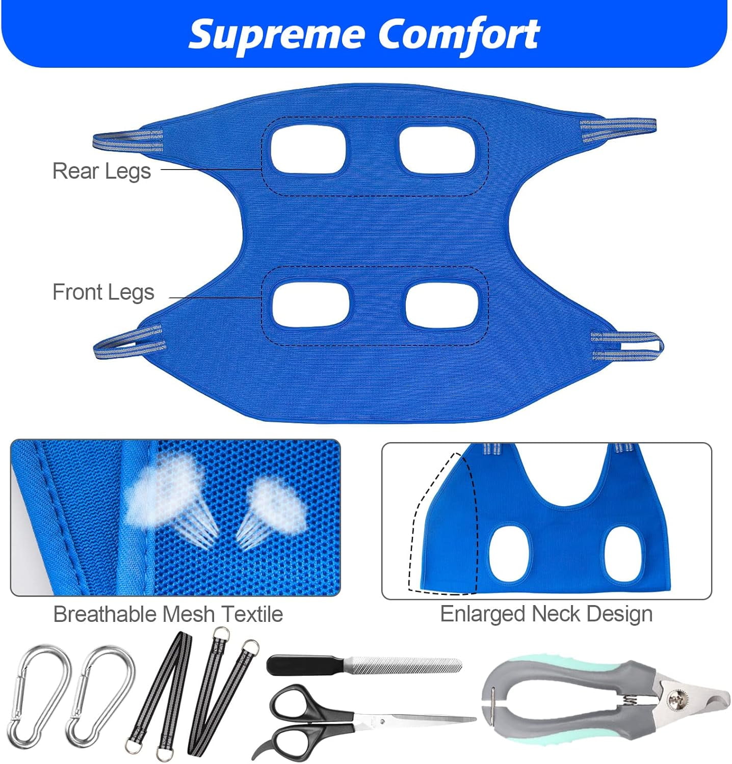 Professional Dog Grooming Kit,Pet Grooming Hammock Harness for Cats & XS Small Dogs，with Nail Clippers, Nail File, Scissors