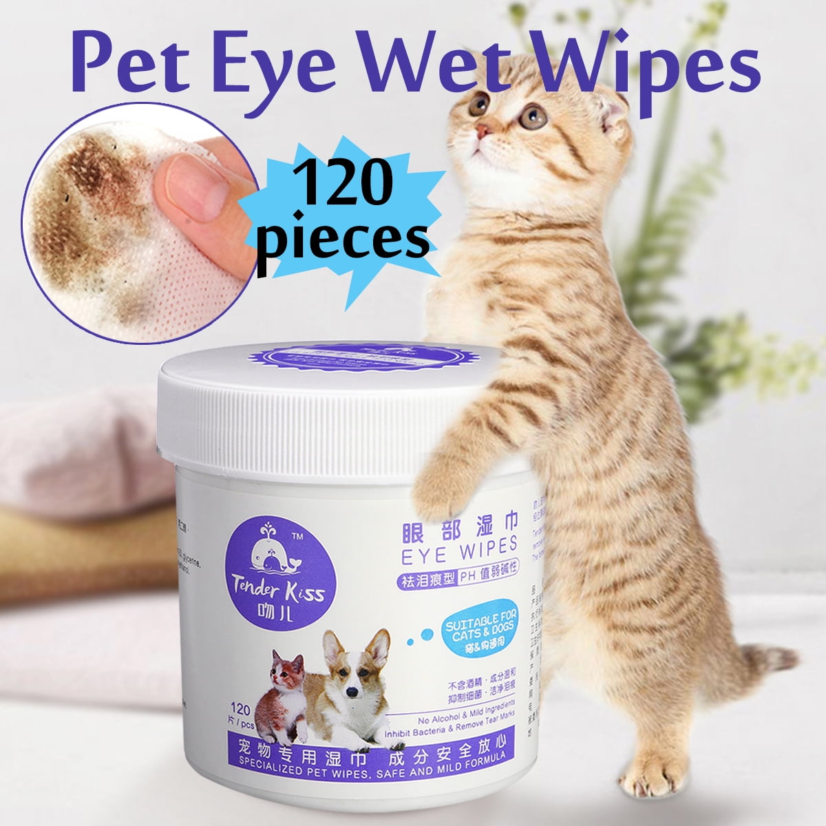 120Pcs/100Pcs Eye Wipes for Dogs Cats & Pets Grooming Wipes Removes