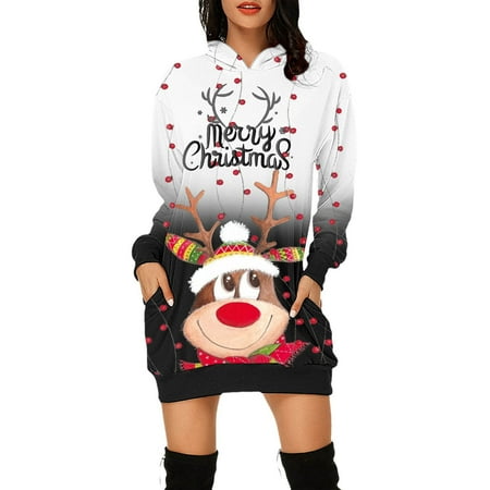 

jsaierl Sweatshirt Dress for Women Winter Long Sleeve Christmas Dresses Holiday Reindeer Graphic Hoodies Shirt Dress New Years Eve Dresses Christmas Gift for Teen Girls