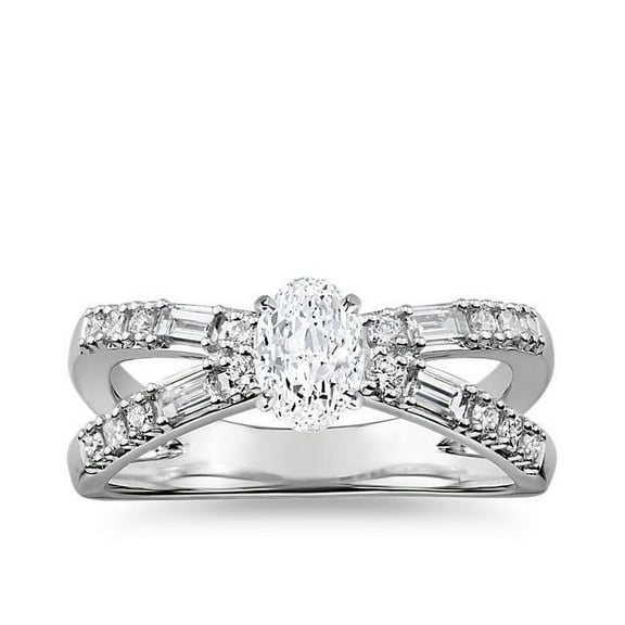 1.10 Ct Brilliant Oval Cut Genuine Diamond Latest Design Solitaire with Accents Ring for Wedding in Solid 14K White Gold Size 7