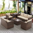 thumbnail image 6 of YODOLLA 7-Piece Patio Furniture Set with Storage on Sale, Rattan Wicker Outdoor Furniture with 2 Storage Boxes Outdoor Sectional Sofa Conversation Set in Brown Wicker& Beige Cushions, 6 of 7