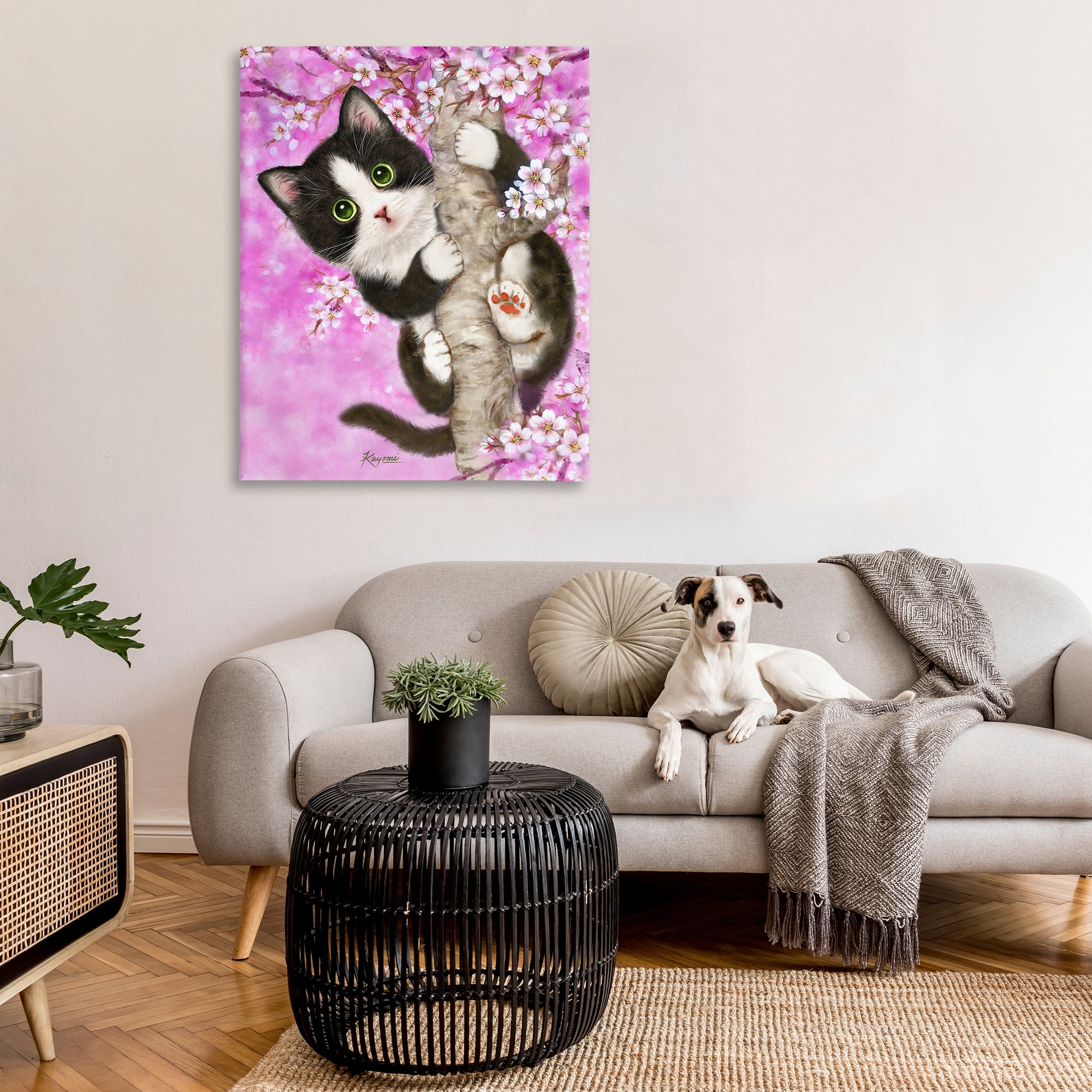 Stupell Industries Kitten & Cherry Blossoms Animals & Insects Painting Gallery Wrapped Canvas Art Print Wall Art, 36 x 48