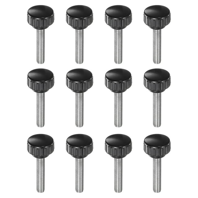 Unique Bargains 12 Pack M8 x 40mm Filetage Mâle 25mm Moleté Poignée Boutons de Serrage Poignée Pouce Vis Noir