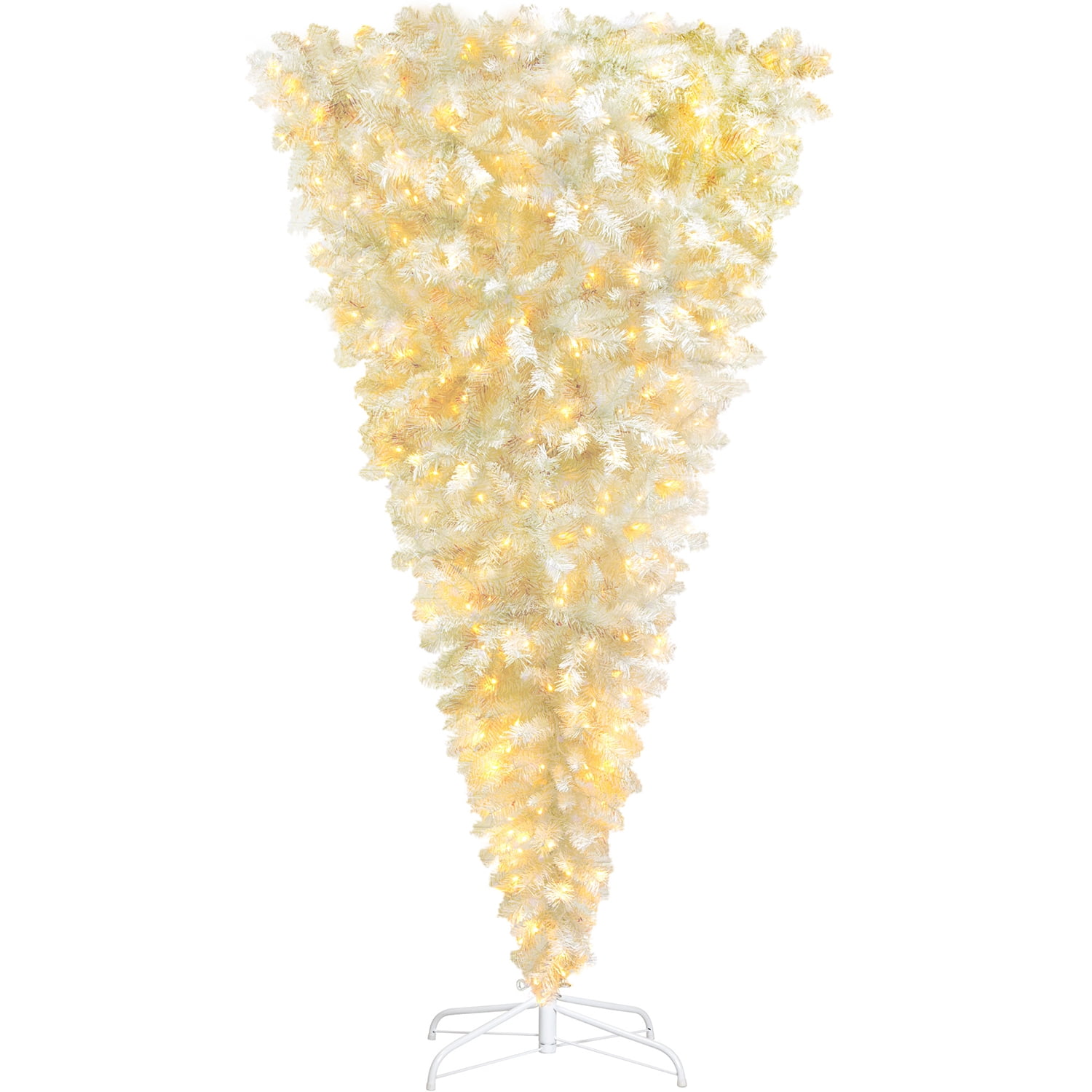 Kadyn Upside Down White Christmas Tree, Xmas Tree with LED Warm White Lights, Pre-Lit Artificial Full Christmas Tree with Reinforced Metal Base & Easy Assembly 6.6ft, w/1,200 Lush Branch Tips, White