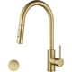 thumbnail image 1 of Grifo de cocina con rociador desplegable, material de acero inoxidable de arco alto, sin placa de cubierta, apto para cocina de 1 orificio, oro cepillado, 1 of 5