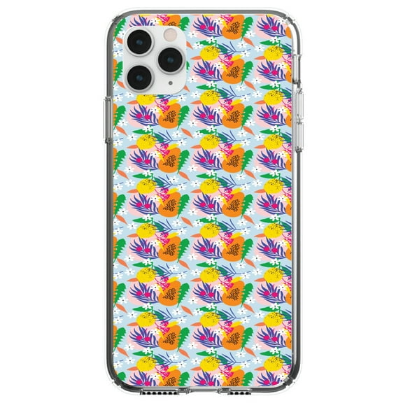 DistinctInk Clear Shockproof Hybrid Case for iPhone 12 MINI (5.4" Screen) - TPU Bumper, Acrylic Back, Tempered Glass Screen Protector - Summer Vibes Floral Pattern Orange Blue Green