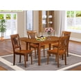 thumbnail image 2 of East West Furniture PSPL5-SBR-W 5Pc Set Picasso Table with 12 in butterfly leaf and 4 Plainville Wood seat chairs, 2 of 8