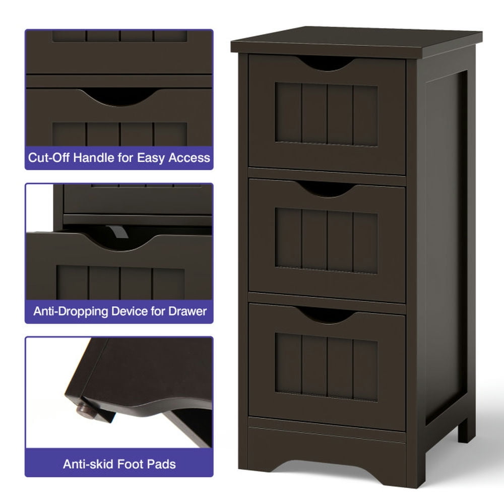Finihen Bathroom Storage Cabinet, Bathroom Floor Cabinet, Bathroom Floor Freestanding Storage Organizer with 3 Drawers, for Bathroom, Living Room, Bedroom, Kitchen, Brown Finihen Bathroom Storage Cabinet, Bathroom Floor Cabinet, Bathroom Floor Freestanding Storage Organizer with 3 Drawers, for Bathroom, Living Room, Bedroom, Kitchen, Brown