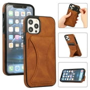 TOP SHE Case for Apple iPhone 12 Mini, iPhone 12 Mini Case (5.4 Inch) - Synthetic Leather Protective Case with Card Slot / Kickstand, Slim Fit Lightweight Simple Fashion Cover (Brown)