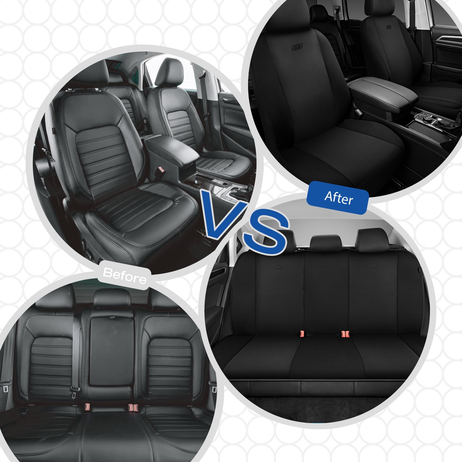 Skechers Memory Foam Fabric Car Seat Cover, Breathable, Comfortable Support, Easy Install, Stylish Design, Universal Fit for Cars and SUVs Black