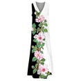 thumbnail image 3 of PENGXIANG Jupe Noire Robe Imprimée Sans Manches Col en V Ourlet Fendu Kaftan Ample Longue Robe, 3 of 5