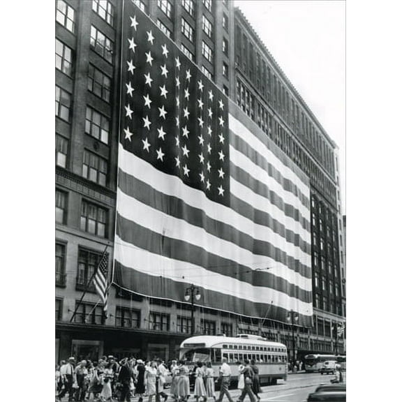 Avanti Press U.S. Flag On J.L. Hudson Store Historic Detroit Blank Note Card