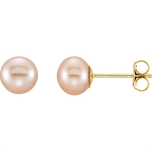 Auriga Fine Jewelry 14k Yellow Gold 5-6 mm FWC Pink Pearl Stud Earrings for Women