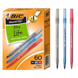 BIC Round Stic Xtra Life Ballpoint Pens, Assorted, 60 Count