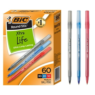 BIC Round Stic Xtra Life Ballpoint Pens, Medium Point, 1.0mm, Assorted Ink Colors, 60 Count