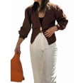 thumbnail image 3 of Womens Cardigan Sweater Deep V Neck Long Sleeve Button Crochet Knit Short Fall Sweaters Trendy Coffee S, 3 of 9