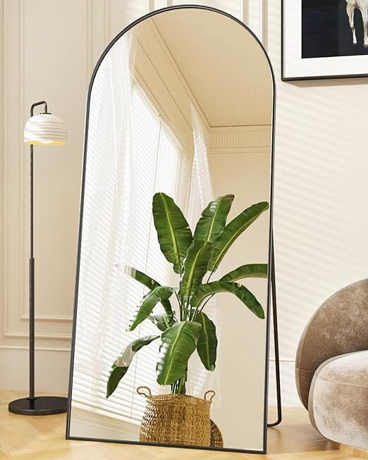 Cenovo 71.5"x 30" Arched Full Length Mirror Floor Mirror with Stand Wall-Mounted, Black