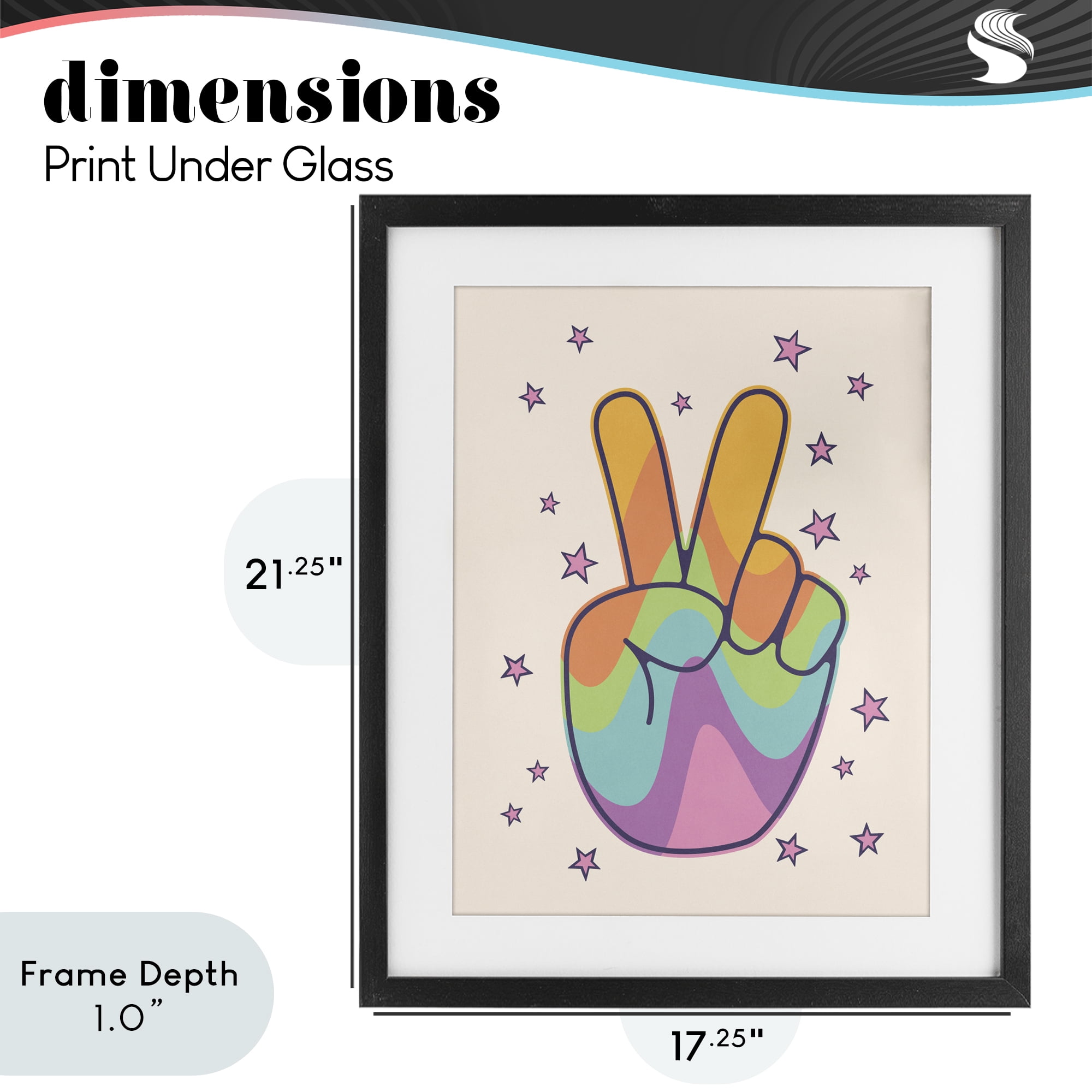 Stupell Industries Peace Sign Retro Rainbow Black Framed Print Under Glass, design by LSR Design Studio