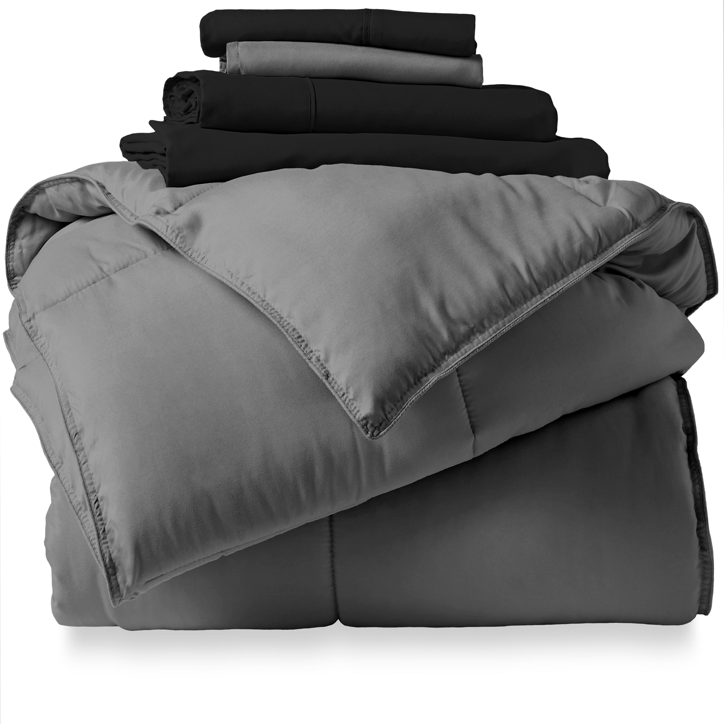 Bare Home Microfiber 5Piece Gray and Black Bed in a Bag, Twin XL