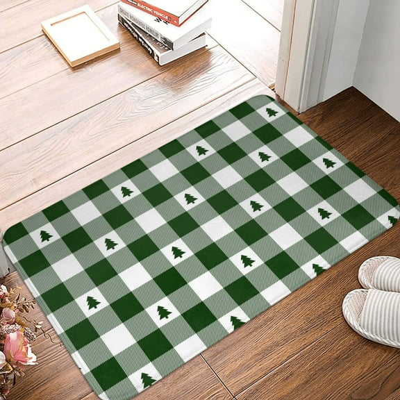 Front Door Mat Indoor Outdoor Outside Entrance - 16*24in Washable Green White Christmas Tree Thin Bathroom Rugs Fit Under Door, Bath Rugs for Bathroom, Kitchen Rugs Mats for Floor