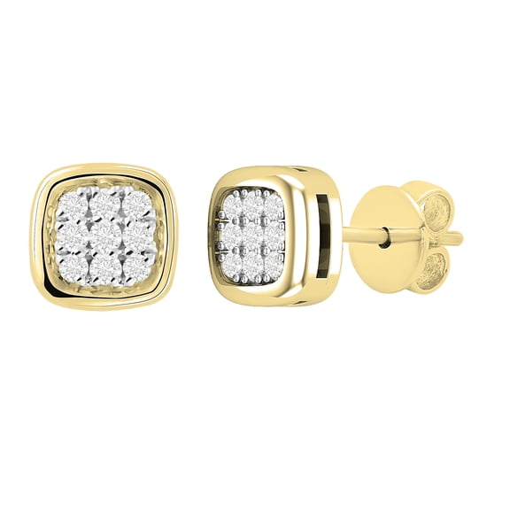 Dazzlingrock Collection Round White Diamond Cushion Frame Cluster Pushback Stud Earrings for Women (0.10 ctw, Color I-J, Clarity I2-I3) in 10K Yellow Gold
