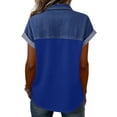 thumbnail image 5 of Womens Buttons Decor Patchwork Western Shirts Denim Splicing Summer Tops Collared V Neck Dressy T-Shirt Blue M, 5 of 6
