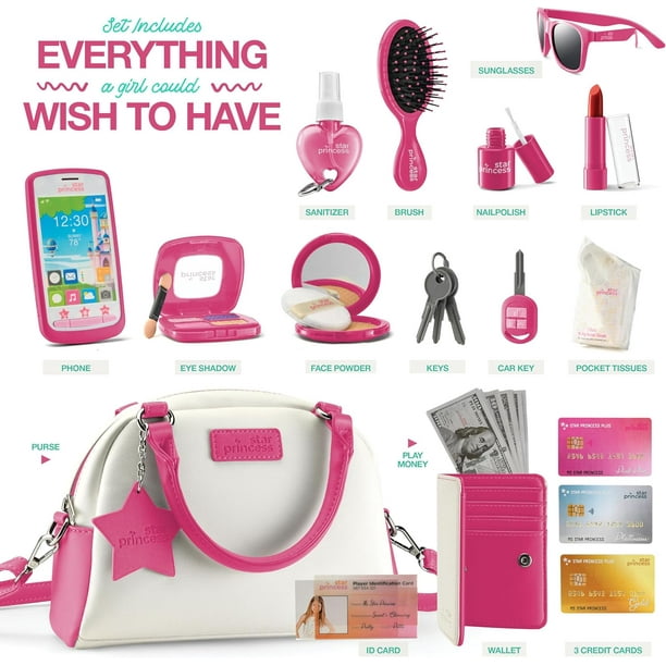 Star Princess Pink Play Purse with Accessories for Girls Ages 3-12