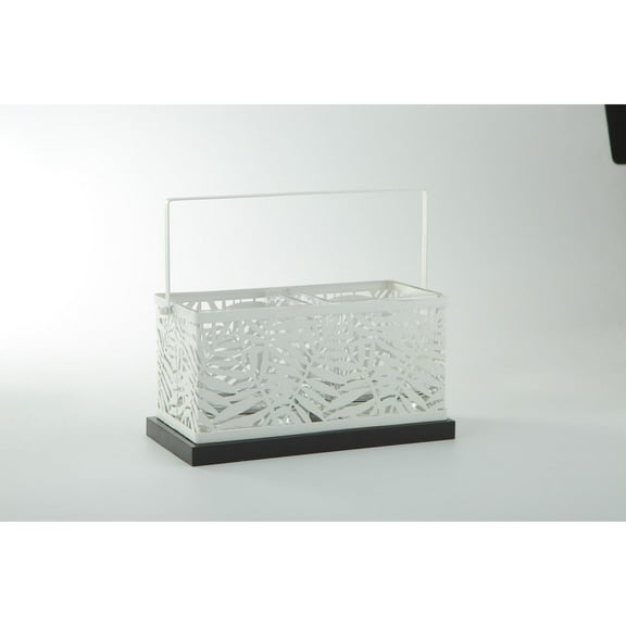 CC Home Furnishings 11" White Rectangular Leafy Glass Decorative Vase with Handle