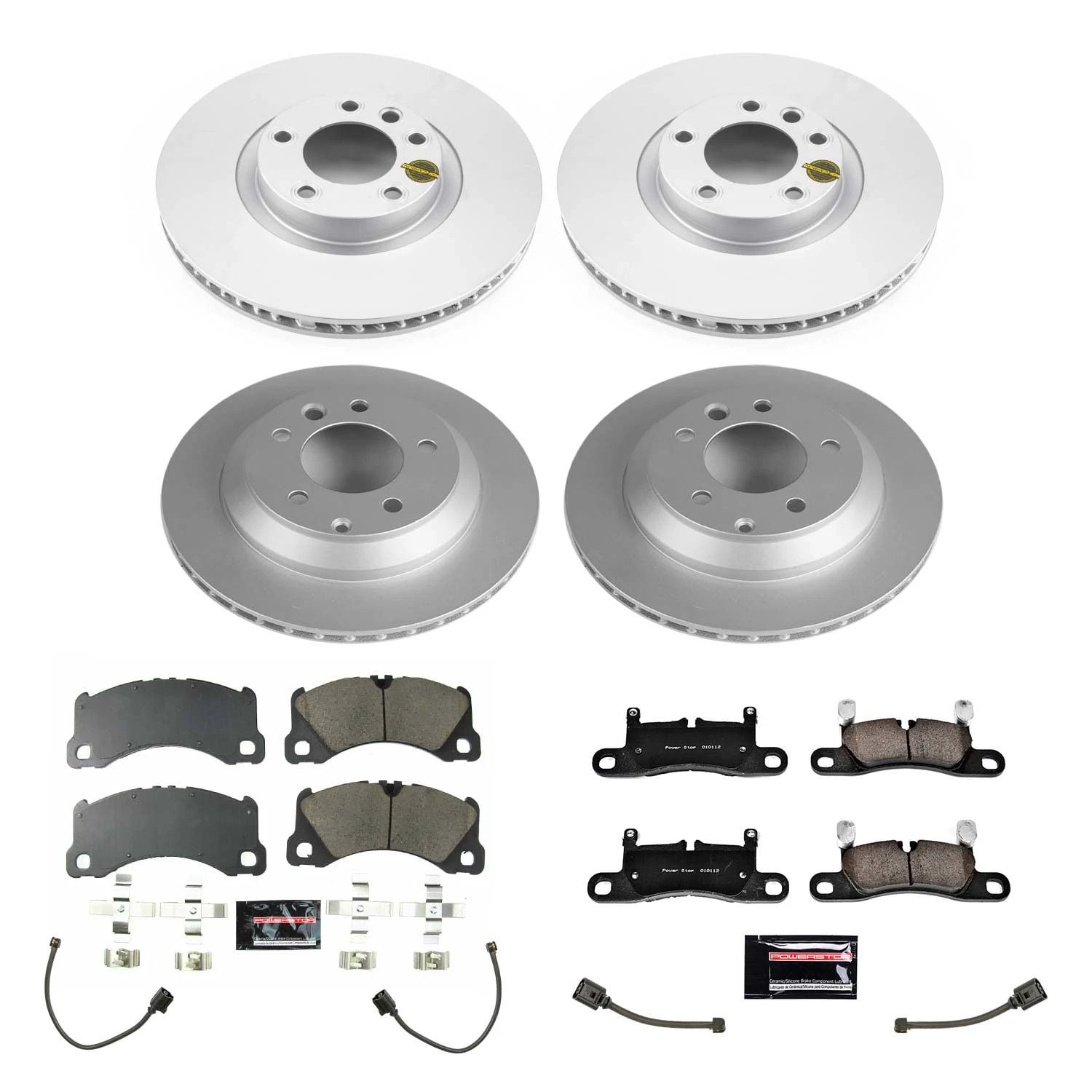 PowerStop Front and Rear Geomet Coated Brake Rotor and Pad Kit Fits: PORSCHE Select Models CRK8516