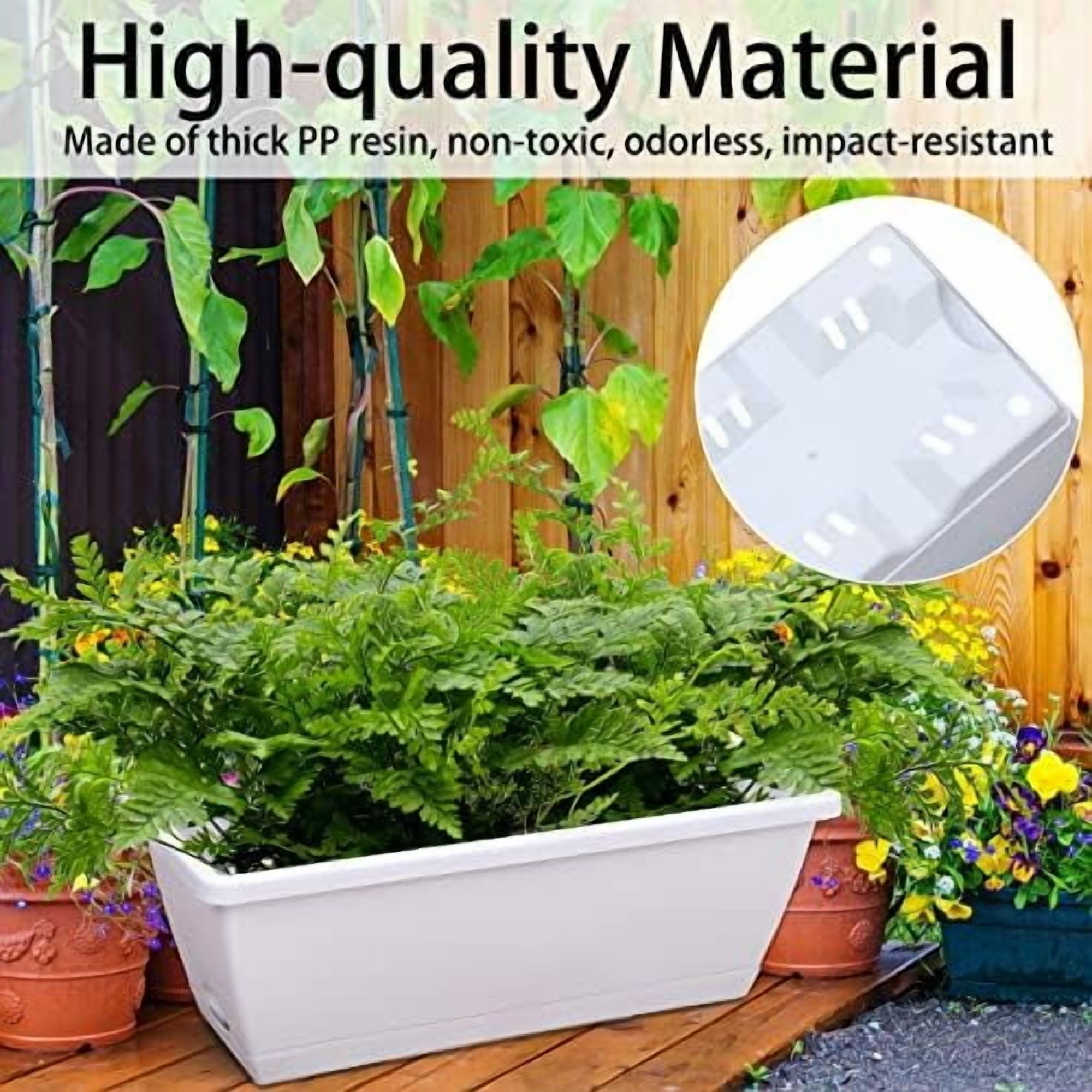 Window Box Planter, 7 Pack Plastic Vegetable Flower Planters Boxes 17 Inches Rectangular Flower Pots with Saucers for Indoor Outdoor Garden, Patio, Home Decor (White)