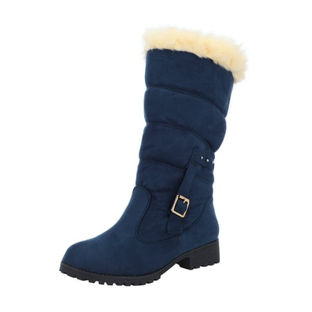 

Yinguo Snow Suede Boots Fashion Belt Heel Buckle Boots Warm Mid- Women s Thick women s boots
